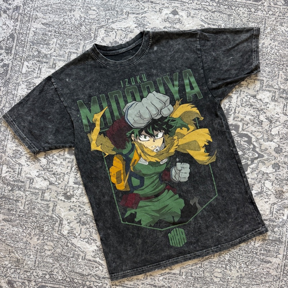 My Hero Academia Deku Izuku Midoriya Acid Wash T-Shirt Crunchyroll Mens Small